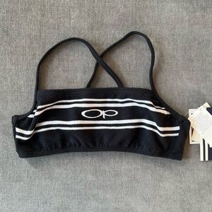 Vintage 90s OP Bikini Bandeau Swim Top Black White Logo S Deadstock